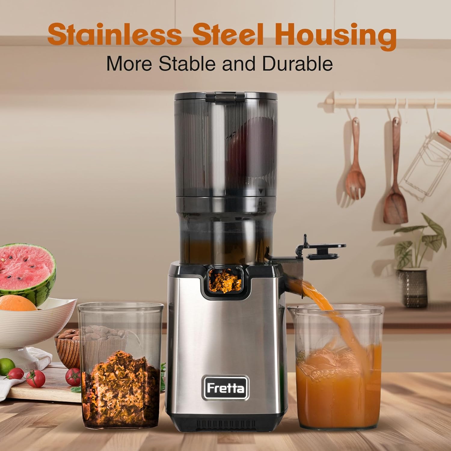 Fretta Boost F6000 Cold Press Juicer (250W, 5.3'' Wide Feed Chute, 1.8L Capacity)